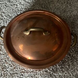 Copper Finish Covered Casserole with Brass Handles - Copper